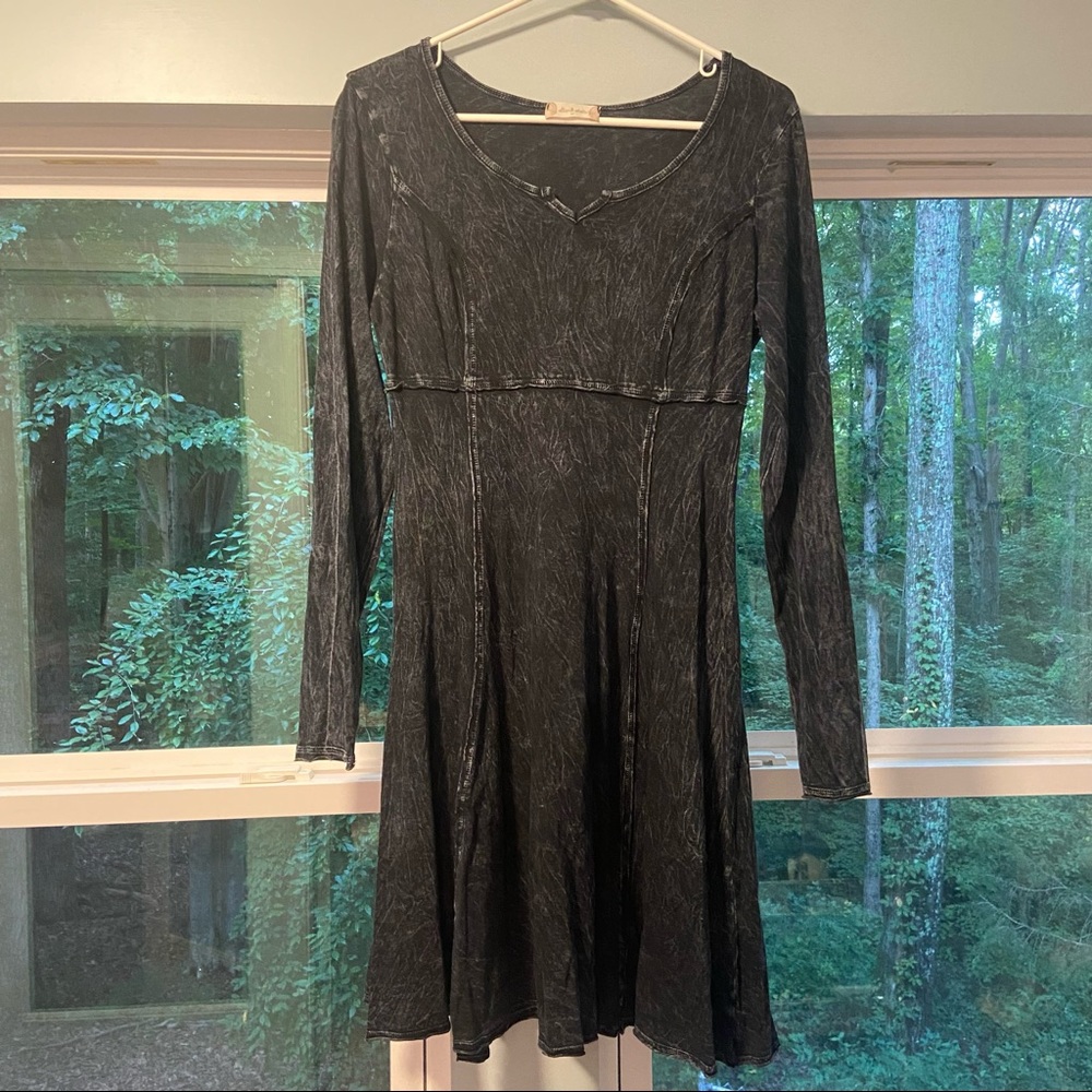 Altar’d State Dark Gray Long Sleeve Dress - Medium. Bleach Tie Dye Pattern.